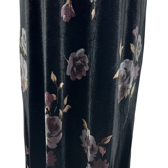 Vintage Dark Floral Velvet Maxi Dress Large Black Stretch USA Fairy Whimsigoth - Picture 10 of 15
